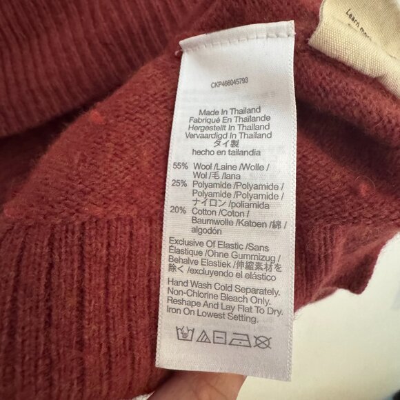 Madewell Wool/Cotton blend orange v neck cozy Size Medium Sweater Balloon Sleeve - Picture 4 of 5